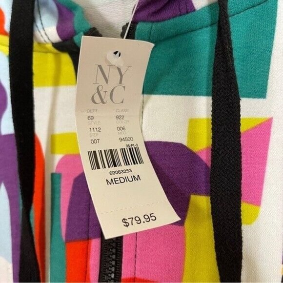 NEW York & Company Abstract French Terry Hoodie Sweatshirt Dress Women’s Medium - Picture 9 of 12